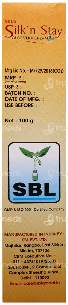 Sbl Silk N Stay Aloe Vera For Normal/Dry Skin Cream 100Gm